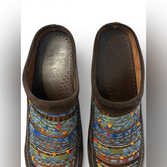 Dansko Brown Suede Mystique Aztec Embroidered Chunky Clog Slides EU 37 US 6.5/7 - Picture 11 of 13
